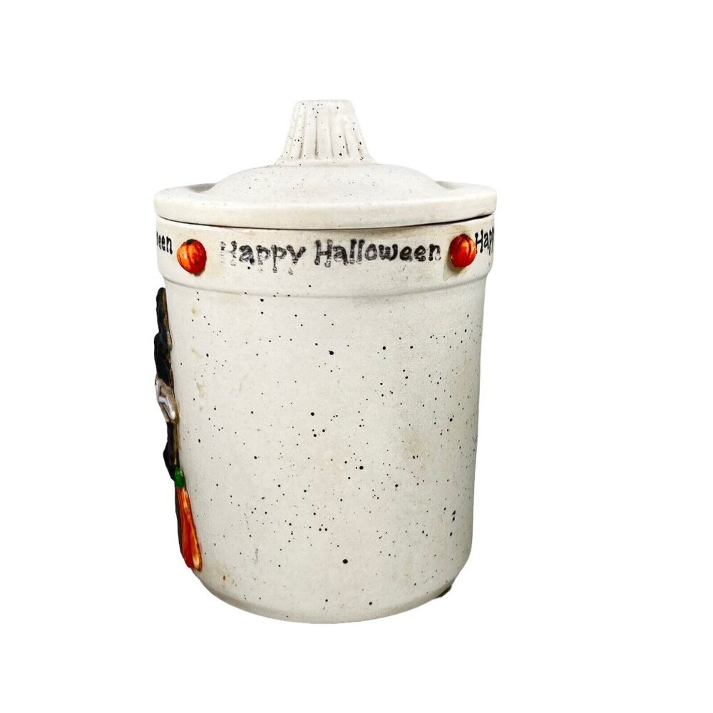 Halloween Witch Ceramic Lidded Jar Candy Trinket Dish 3D Pumpkins Pottery - Picture 4 of 12